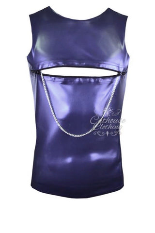 Men's latex zip nipple vest