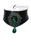 IN STOCK 13-14” Green brooch choker