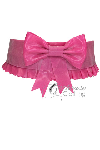 IN STOCK 13-14” Fuschia Bow & frill choker